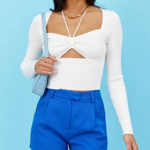White ribbed crop sweater top